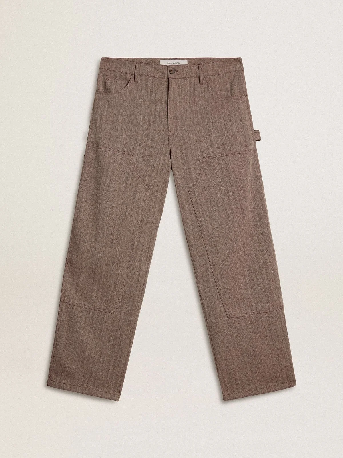 Men’s wool blend pants in light brown micro chevron - 1
