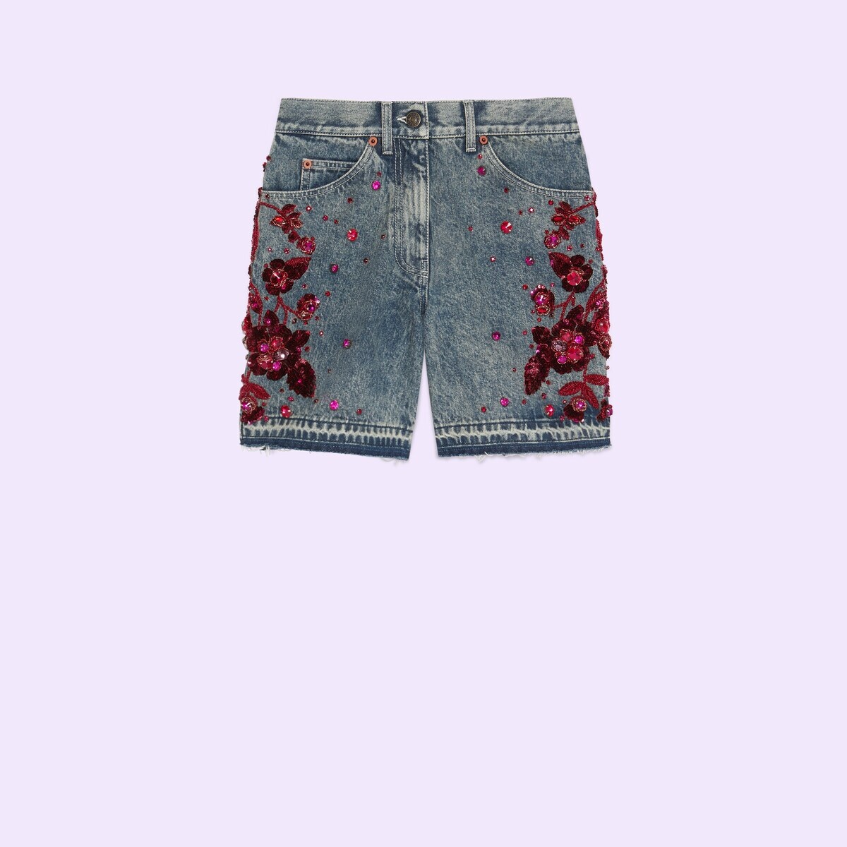Denim shorts with floral embroidery - 1