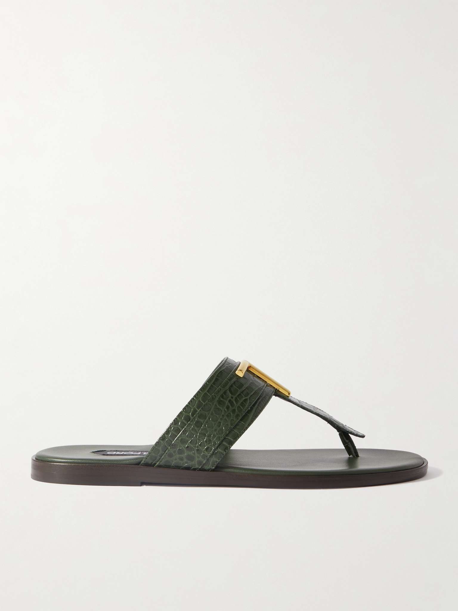 Brighton Logo-Embellished Croc-Effect Leather Sandals - 1