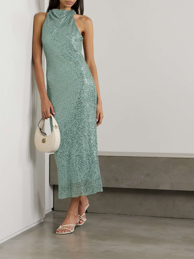 REBECCA VALLANCE Nixie open-back embellished metallic mesh midi dress outlook
