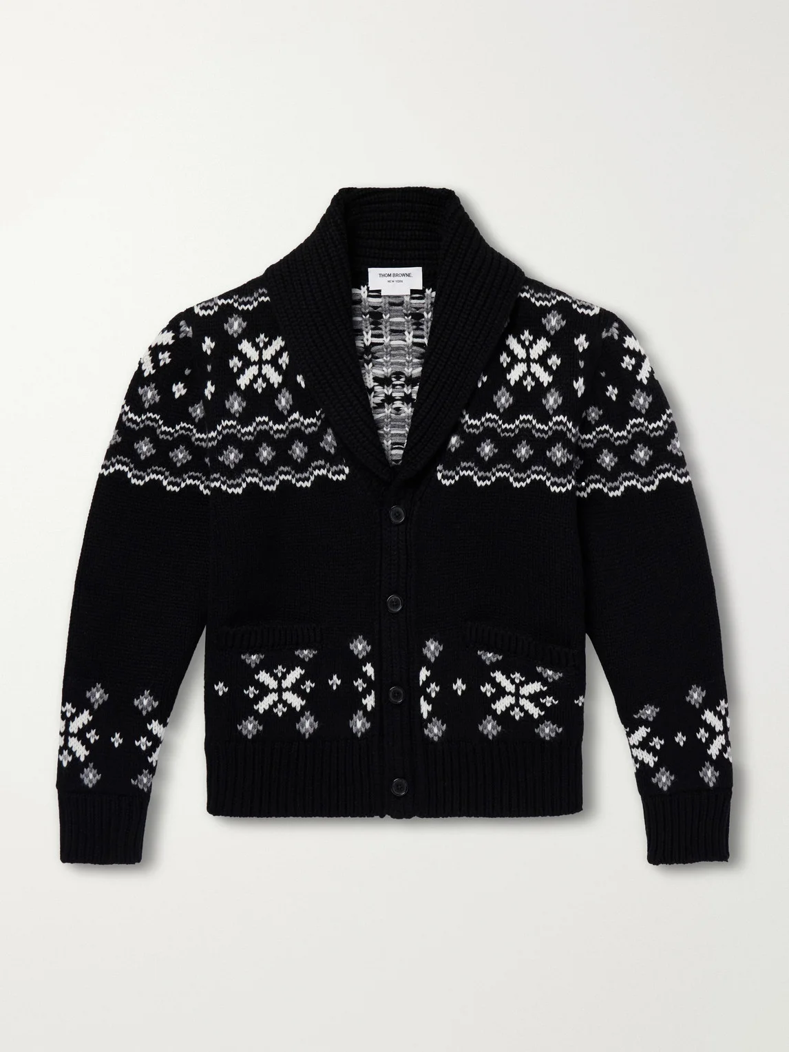 Shawl-Collar Jacquard-Knitted Cashmere Cardigan - 1