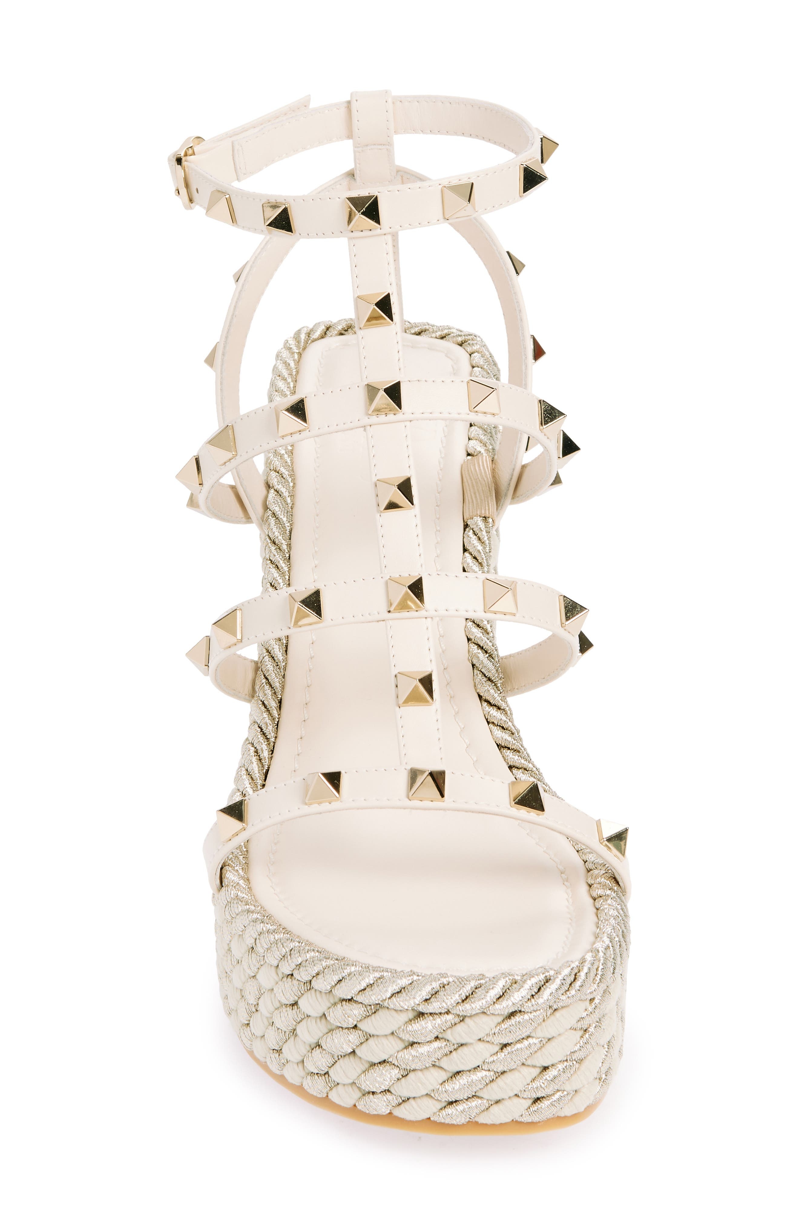 Valentino Garavani Rockstud Torchon Wedge Sandal in Light Ivory at Nordstrom - 4