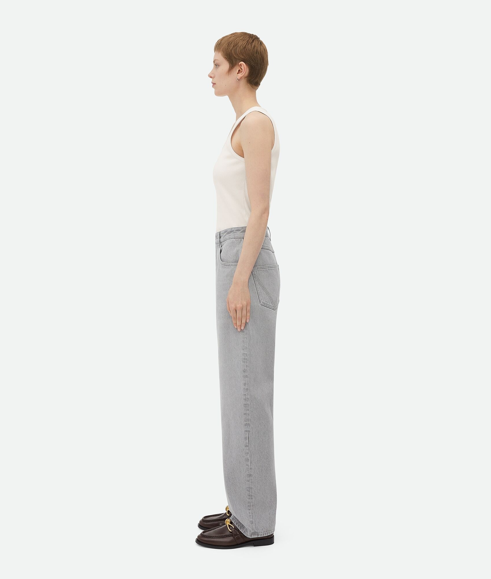 Light Grey Washed Rounded Leg Denim - 2