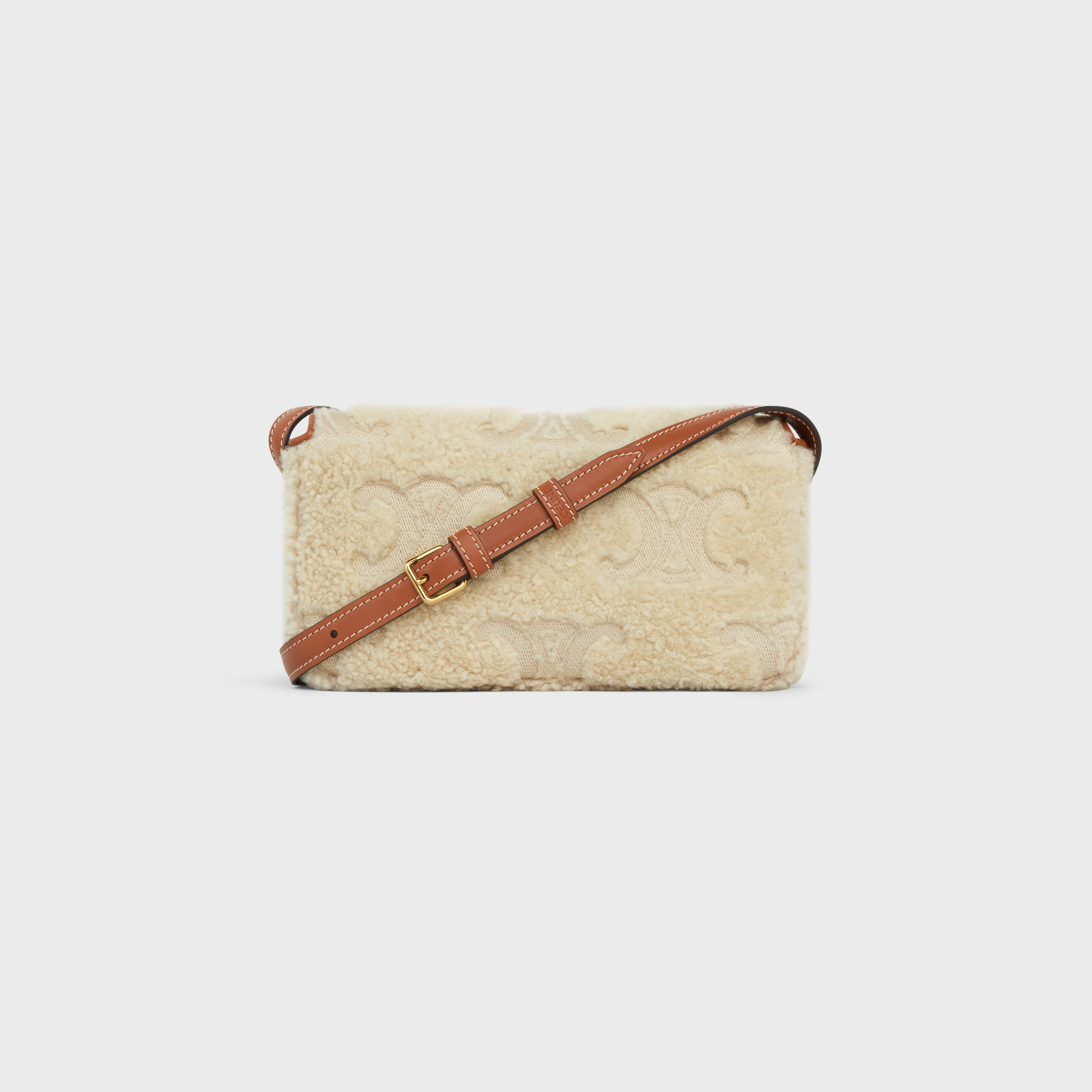 SHOULDER BAG CLAUDE in SHEARLING WITH TRIOMPHE EMBROIDERIES - 3