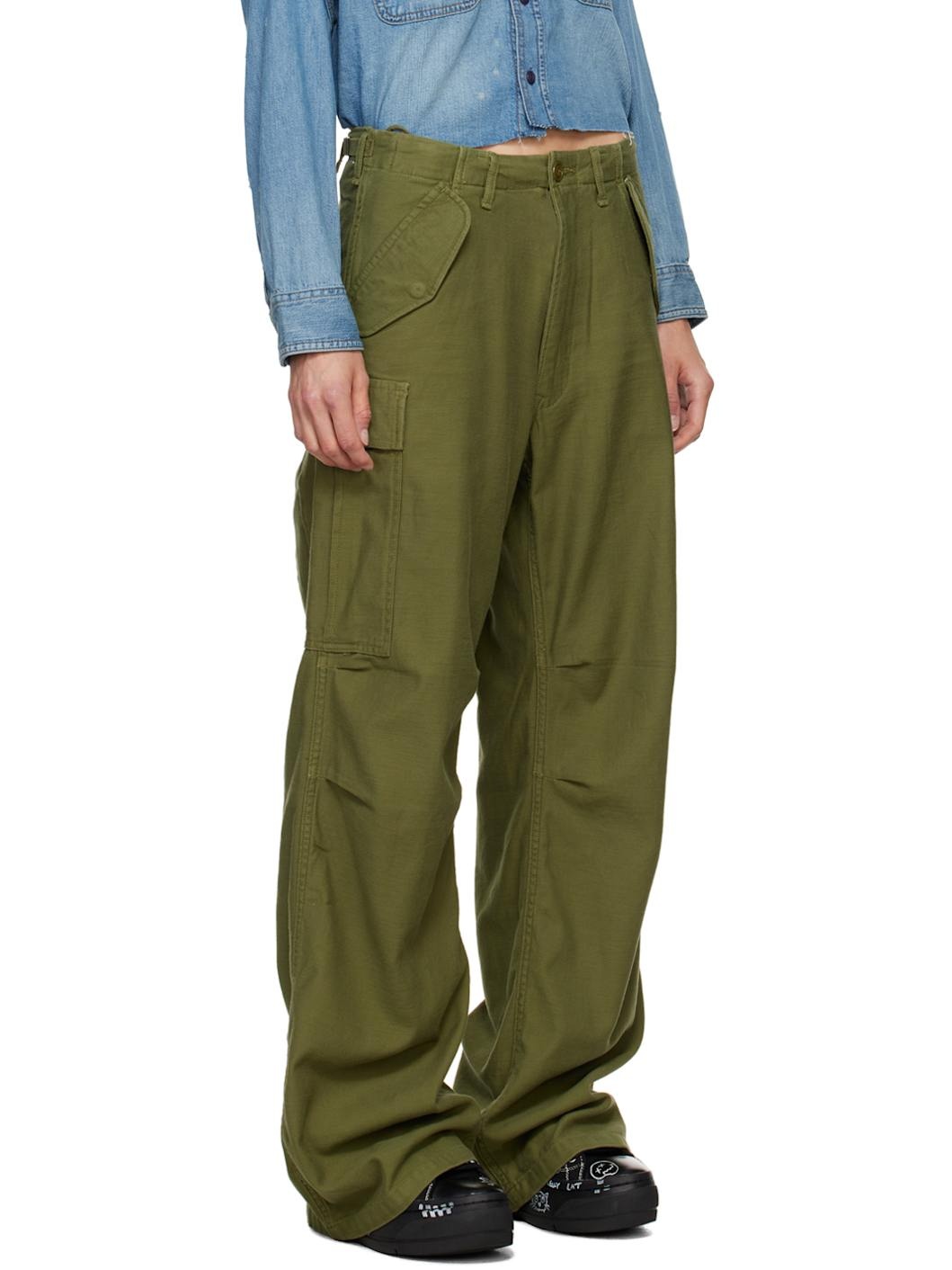 Khaki Wide Leg Cargo Pants - 2