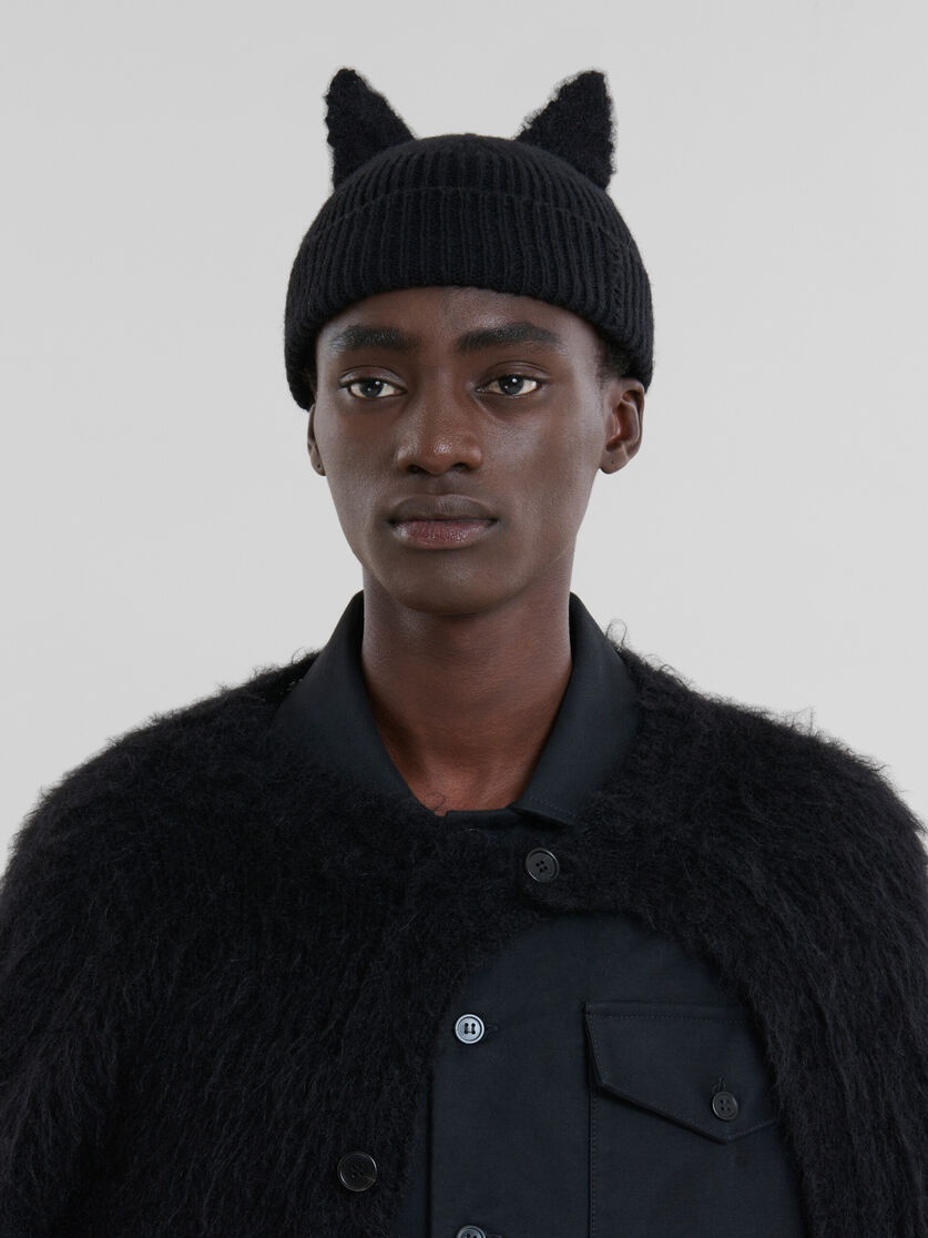 BLACK WOOL BEANIE WITH MOHAIR EARS - 2