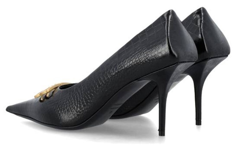 (WMNS) Balenciaga Square Knife BB Croc-Effect Leather Pumps 'Black' 734238WBE711000 - 4