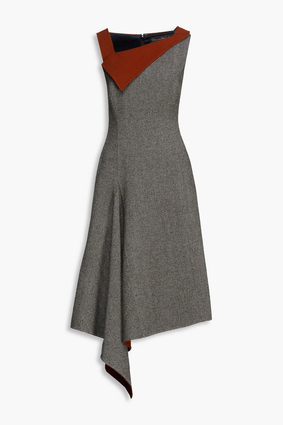 Asymmetric herringbone wool and cashmere-blend midi dress - 1