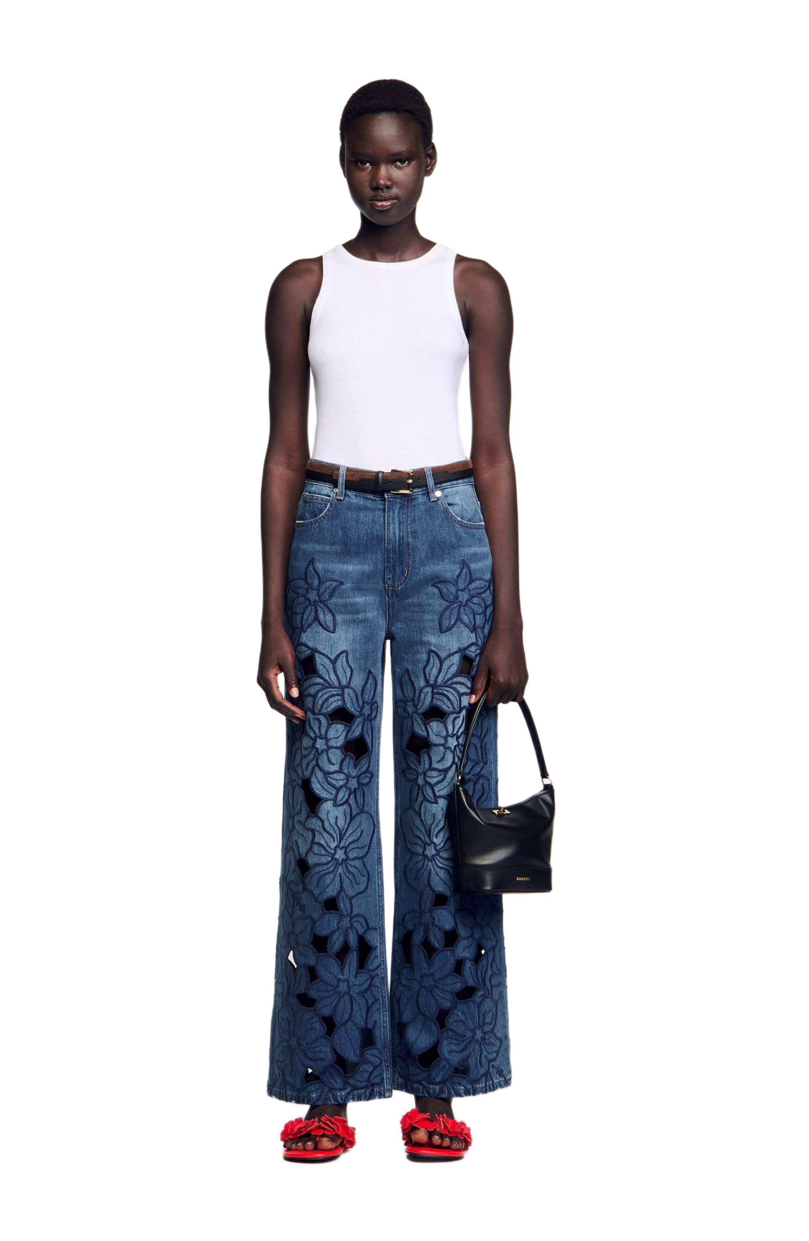 SANDRO Embroidered jeans in Blue Jean at Nordstrom - 1