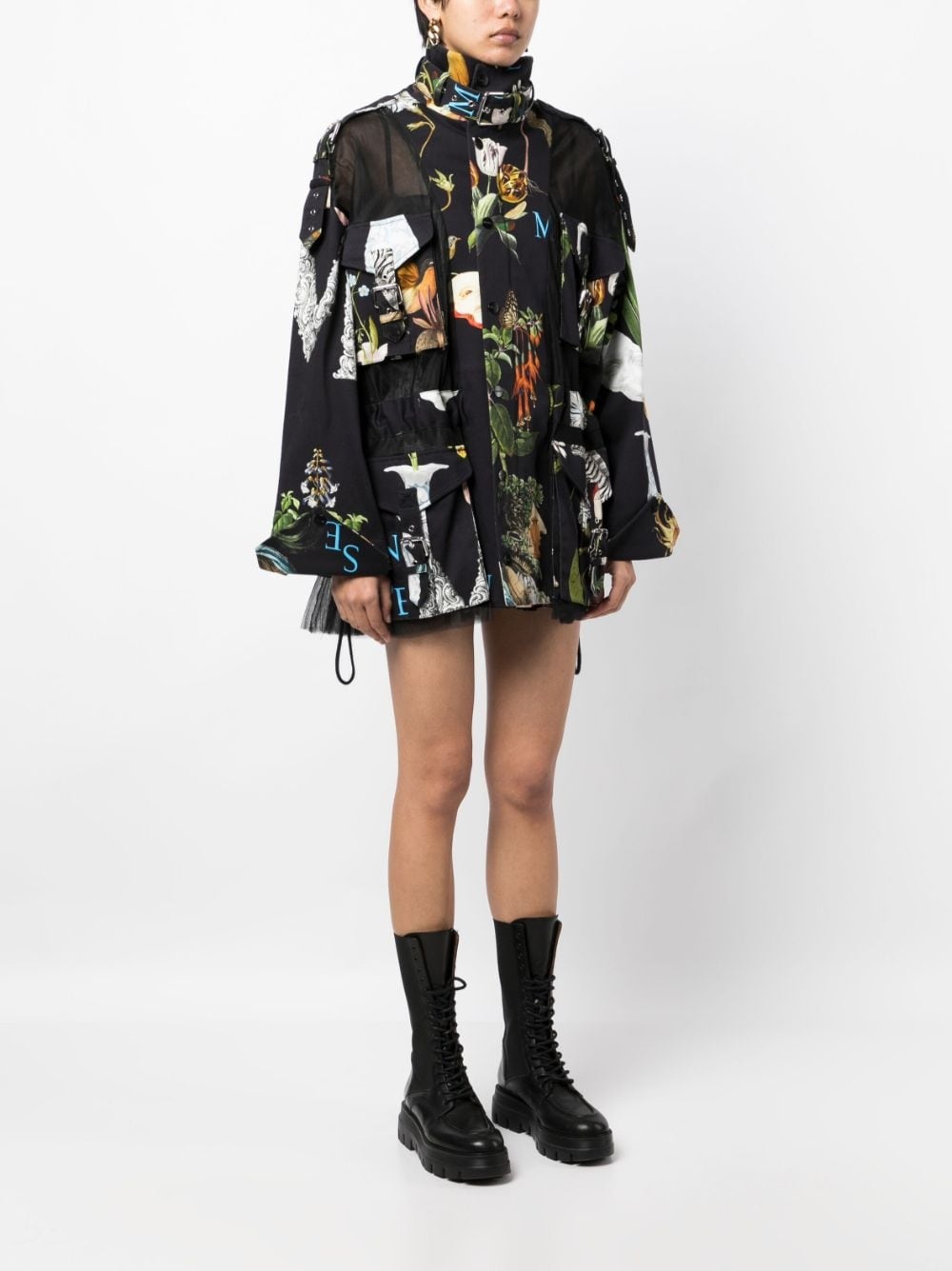 graphic-print tulle panel jacket - 3