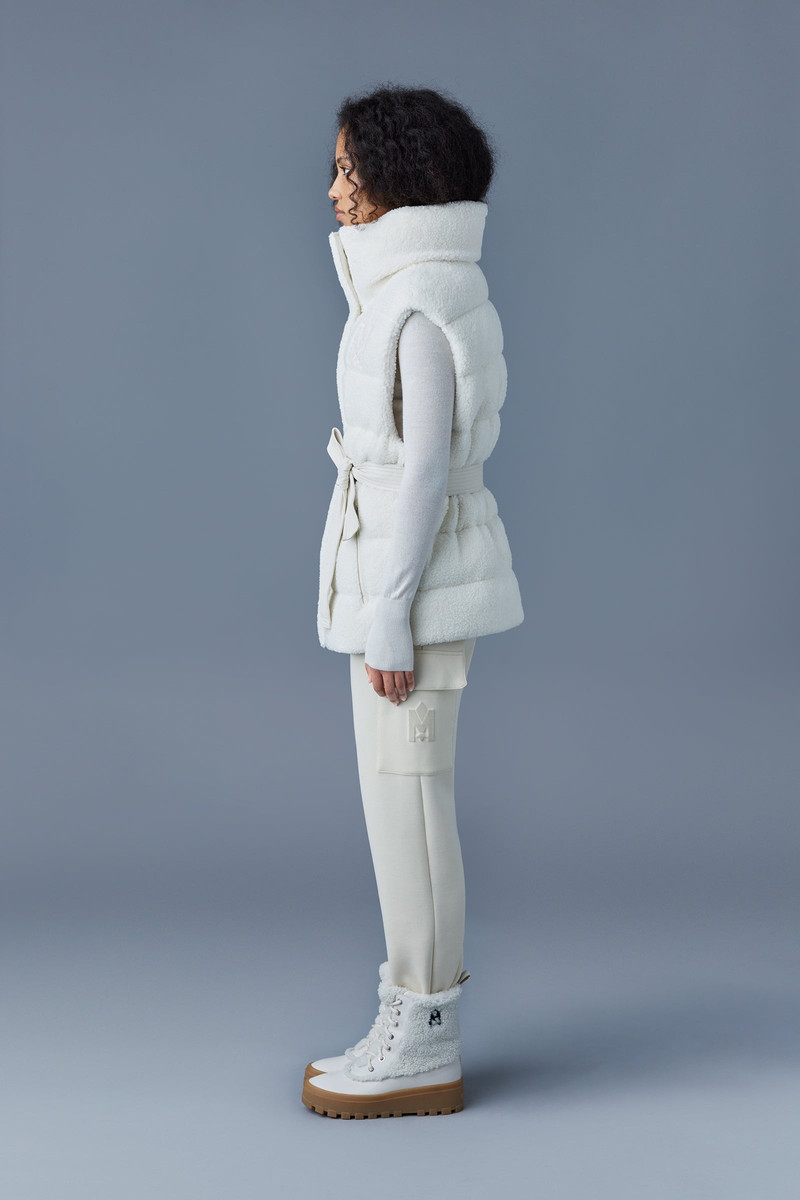 ZERINA teddy down funnel vest with sash belt 3