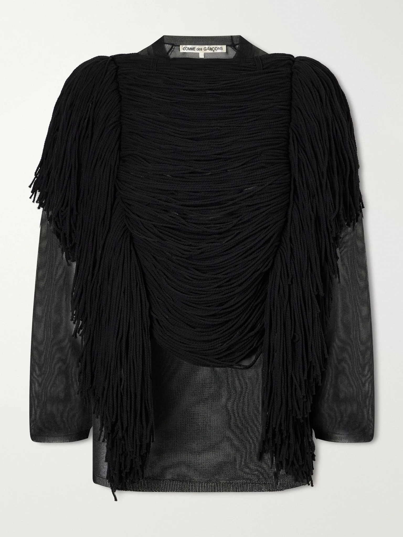 Gathered fringed jersey top Black - 1