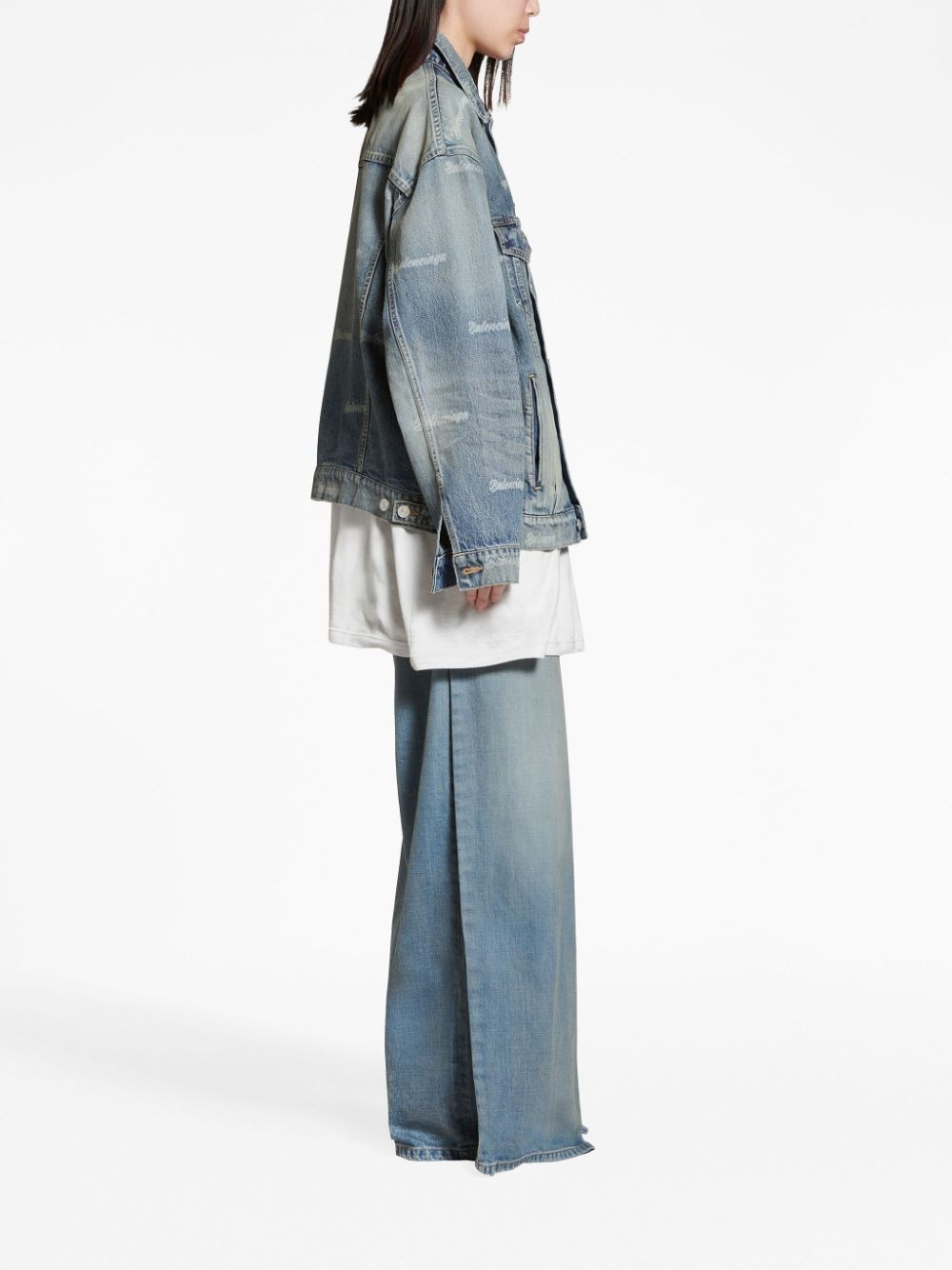 logo-print denim jacket - 3