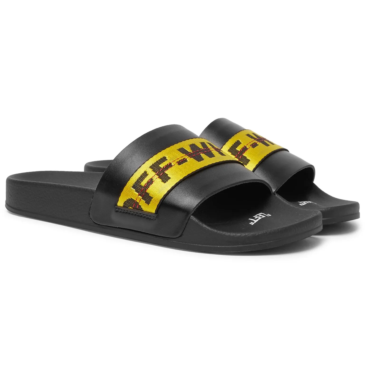 Logo Webbing-Trimmed Leather Slides - 2