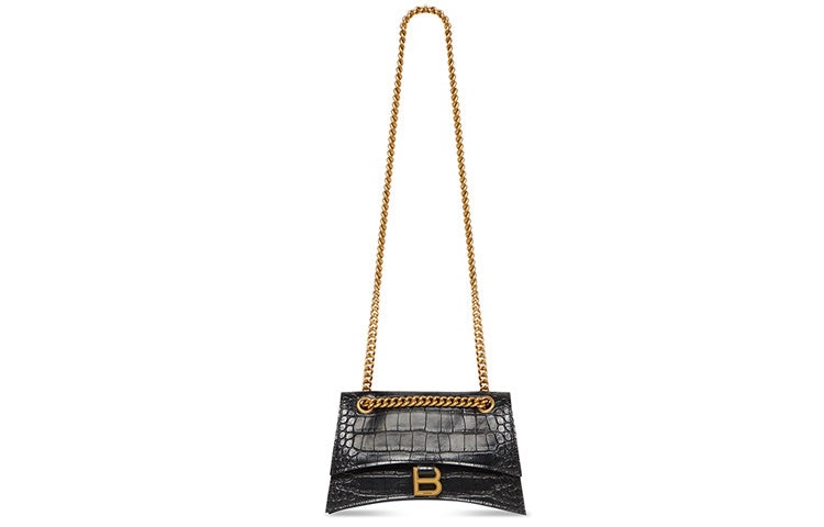 (WMNS) Balenciaga Crush Small Chain Bag Crocodile Embossed 'Black' 716351210IX1000 - 6