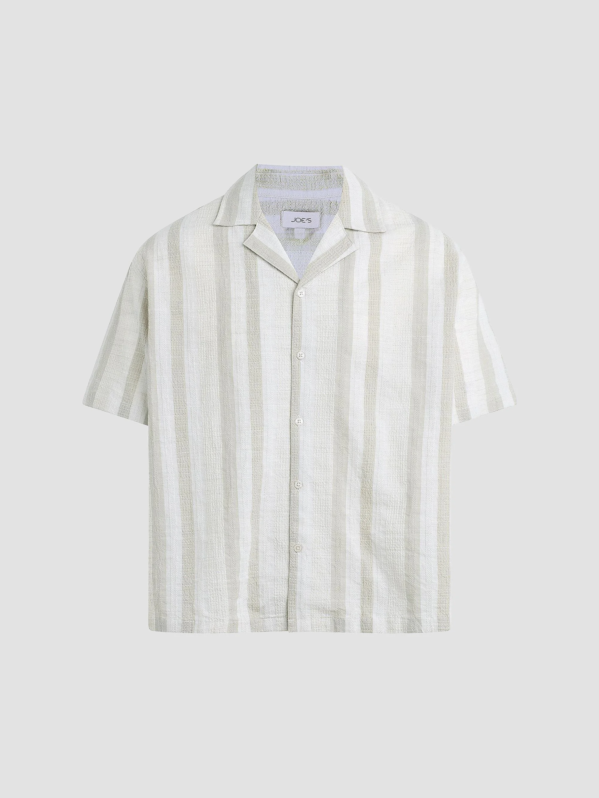 Men's Cabana Dobby Striped Cotton-Linen Shirt - Grey Stripe - 1