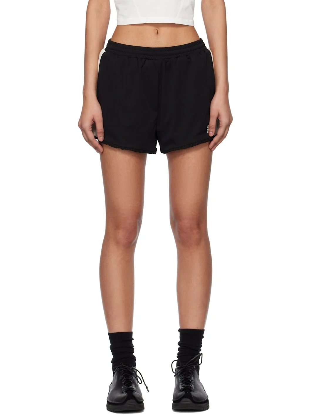 Black Frill Jersey Shorts - 1