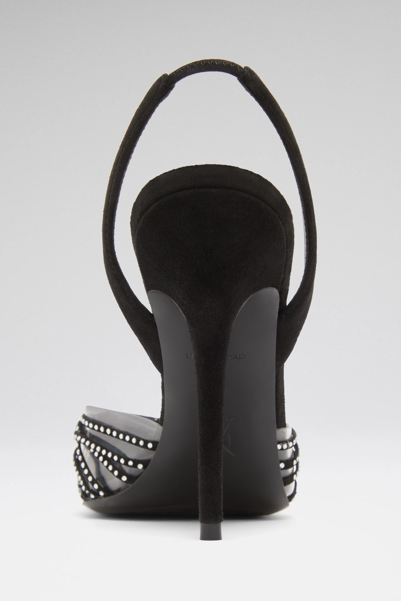 LORI CRYSTAL SLING 105 BLACK SUEDE AND WHITE CRYSTALS 3