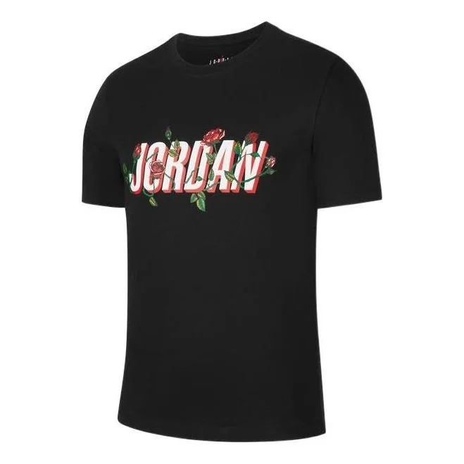 Air Jordan Logo Alphabet Printing Round Neck Pullover Short Sleeve Black DQ7389-010 - 1