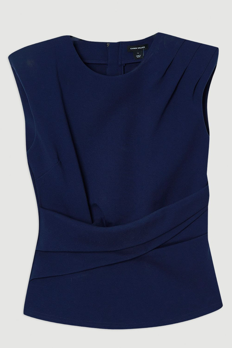 Ponte Ruched Waist Detail Round Neck Top 4