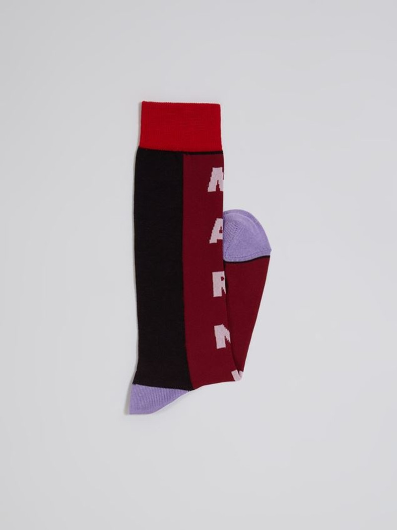 Marni BURGUNDY COTTON AND NYLON LOGO INTARSIA SOCK outlook