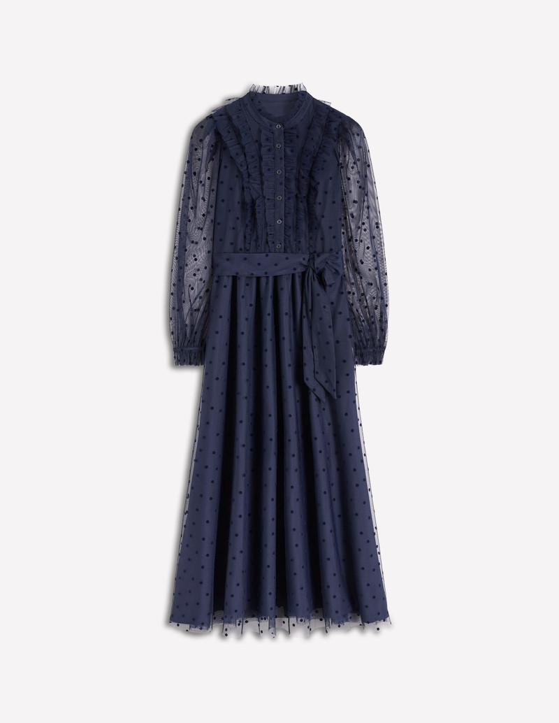 Tulle Ruffle Maxi Dress-Navy 1