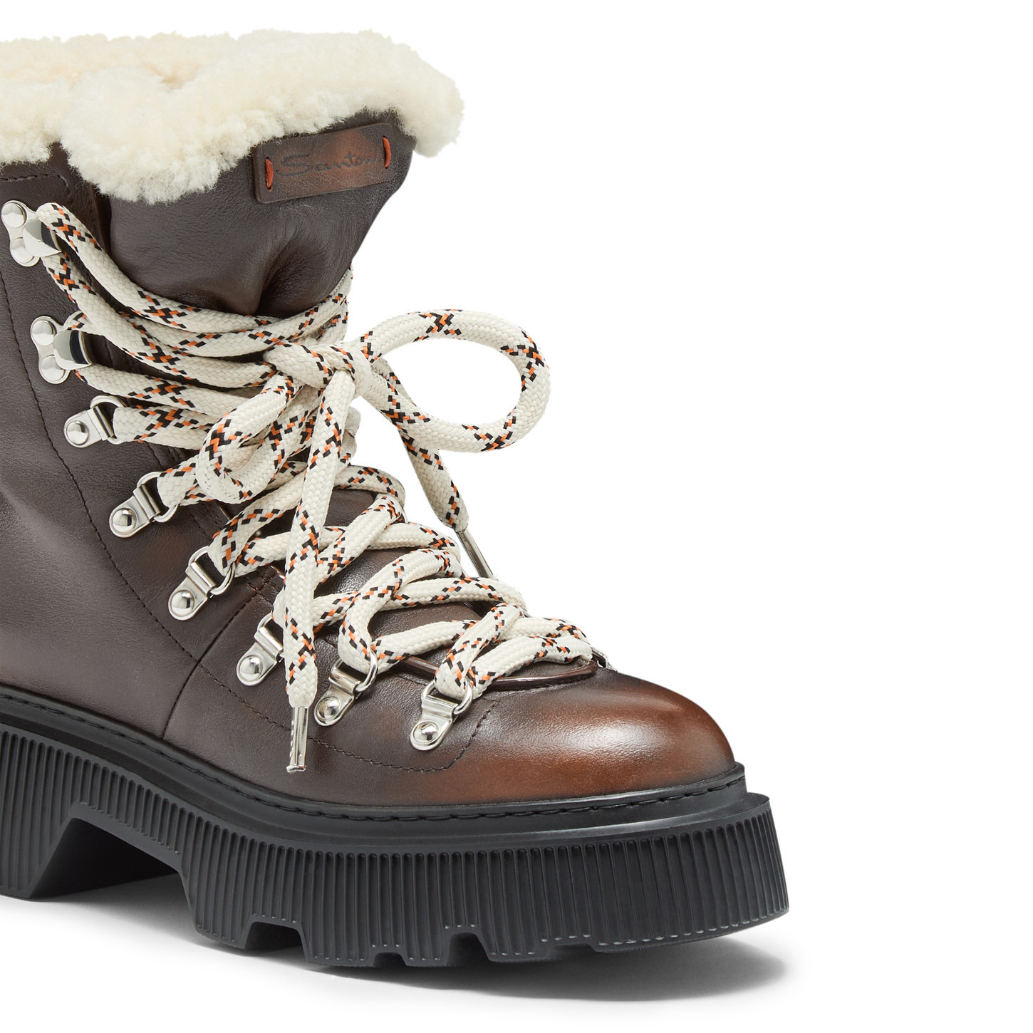 Women's brown leather hiking boot with fur - 6