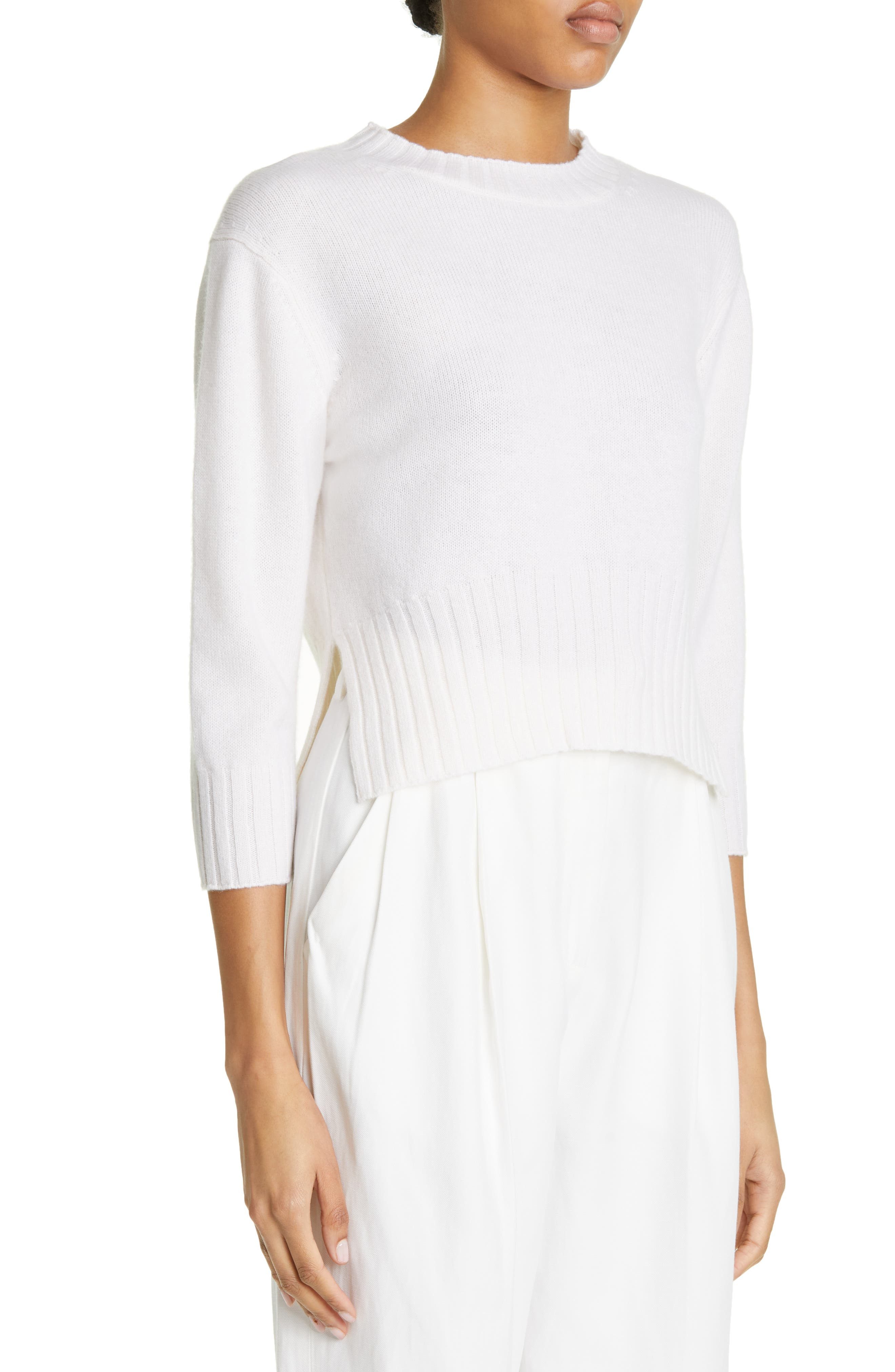 LOULOU DE SAISON Mora Three-Quarter Sleeve Cashmere Sweater in Ivory at Nordstrom - 4