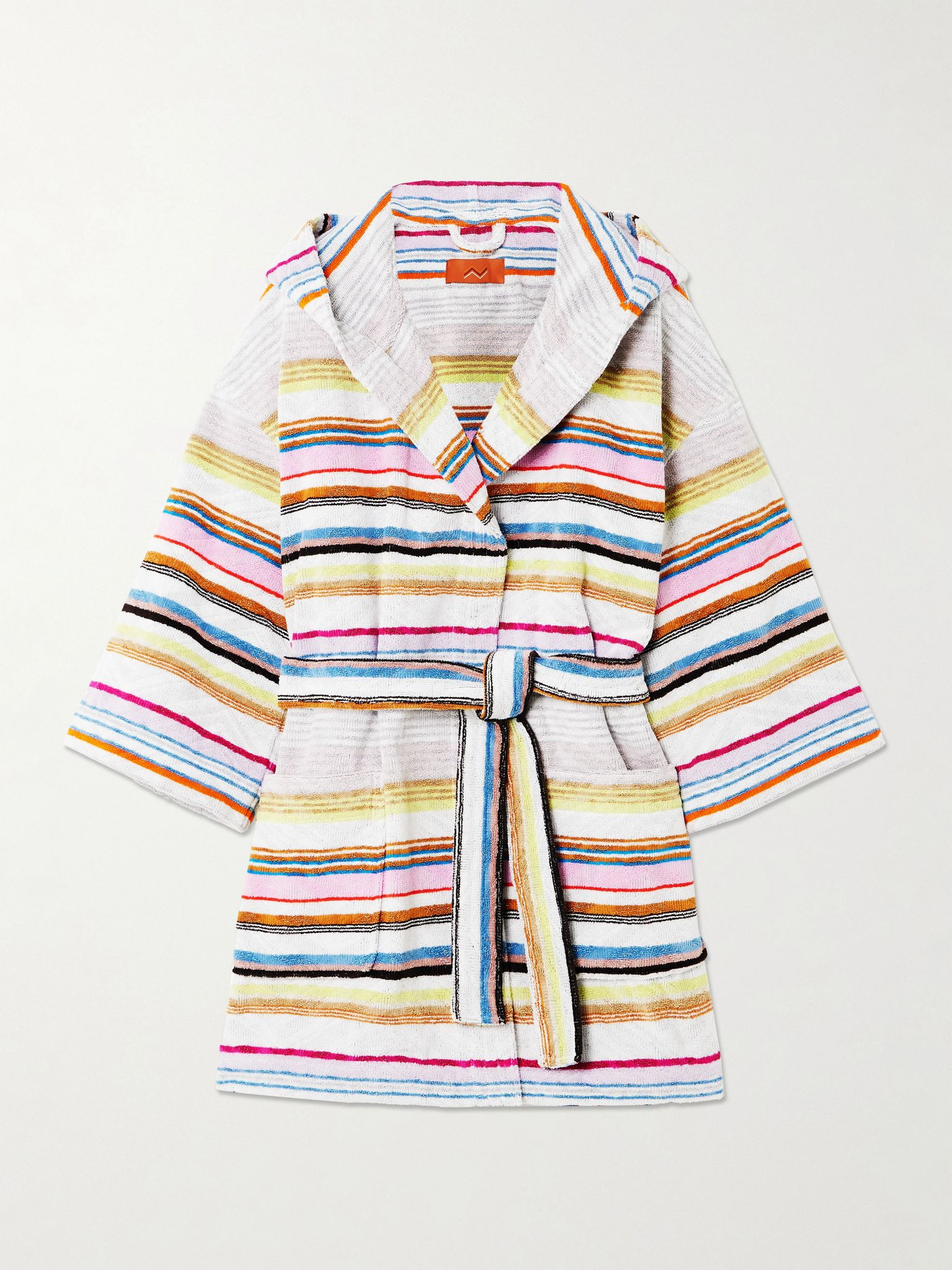 Moonshadow hooded striped metallic cotton-blend terry robe Pink - 1