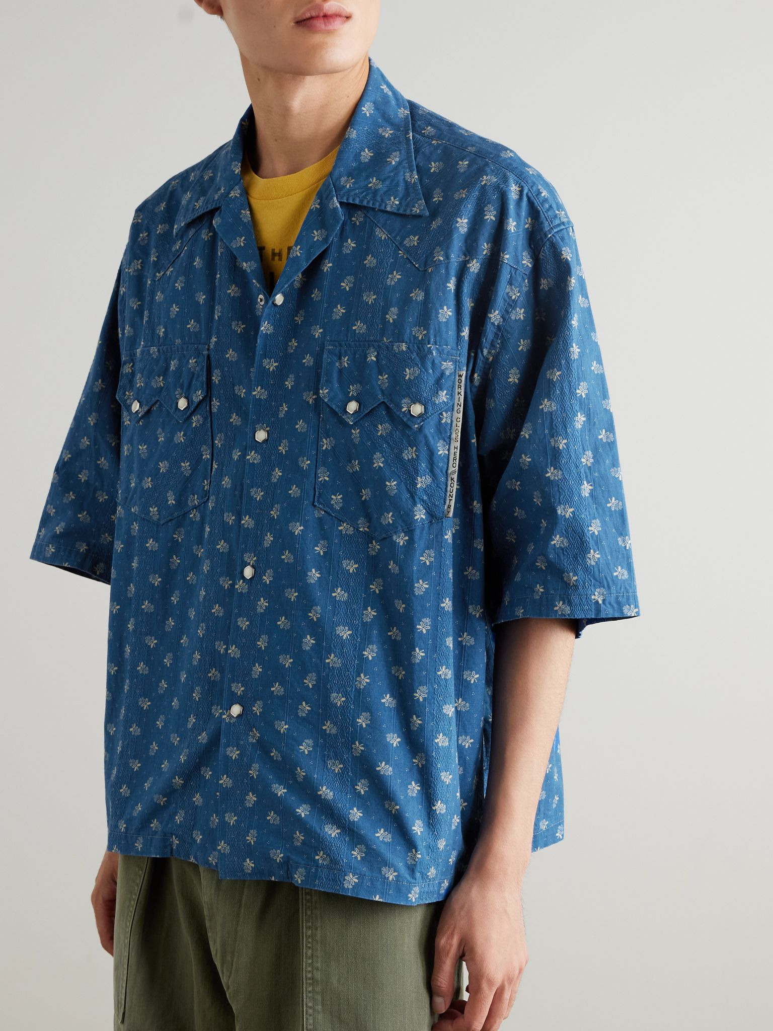 Camp-Collar Cotton-Dobby Shirt Blue - 3