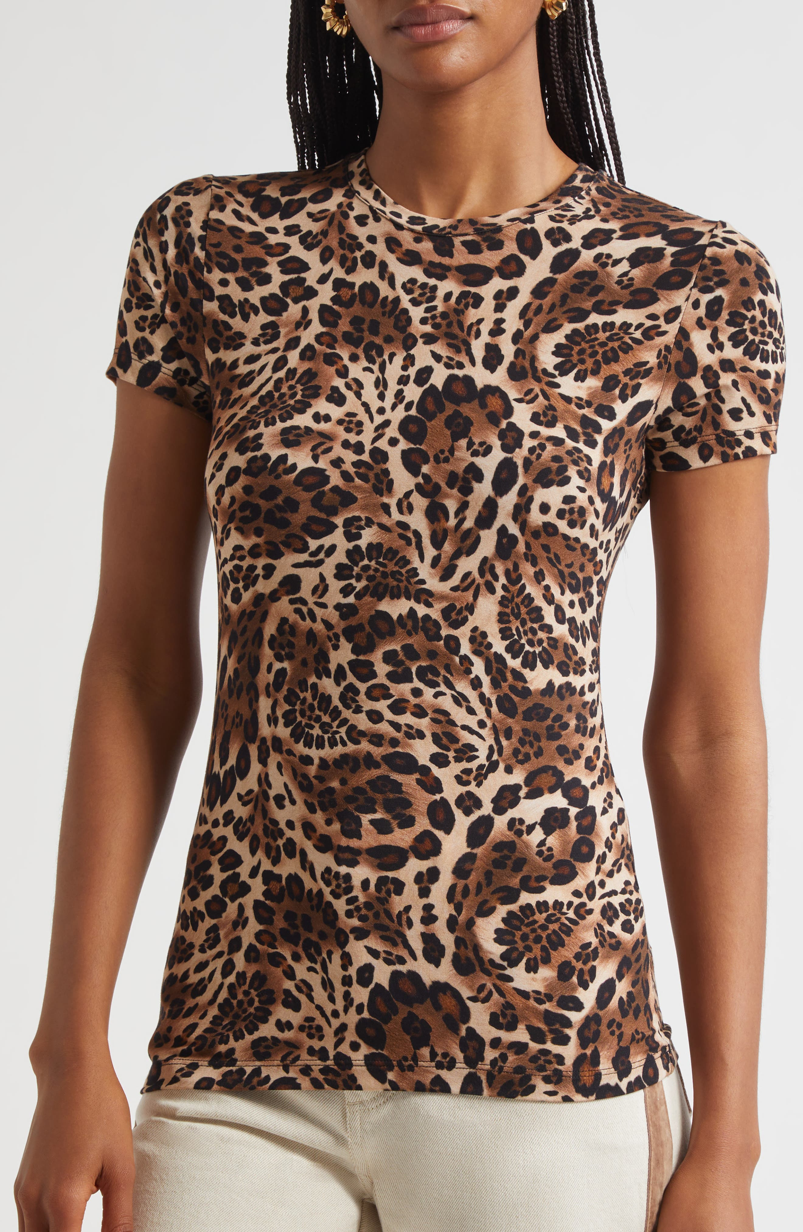L'AGENCE Ressi Leopard Print Short Sleeve Top in Cinnamon Sw Paisley Leopard at Nordstrom - 4