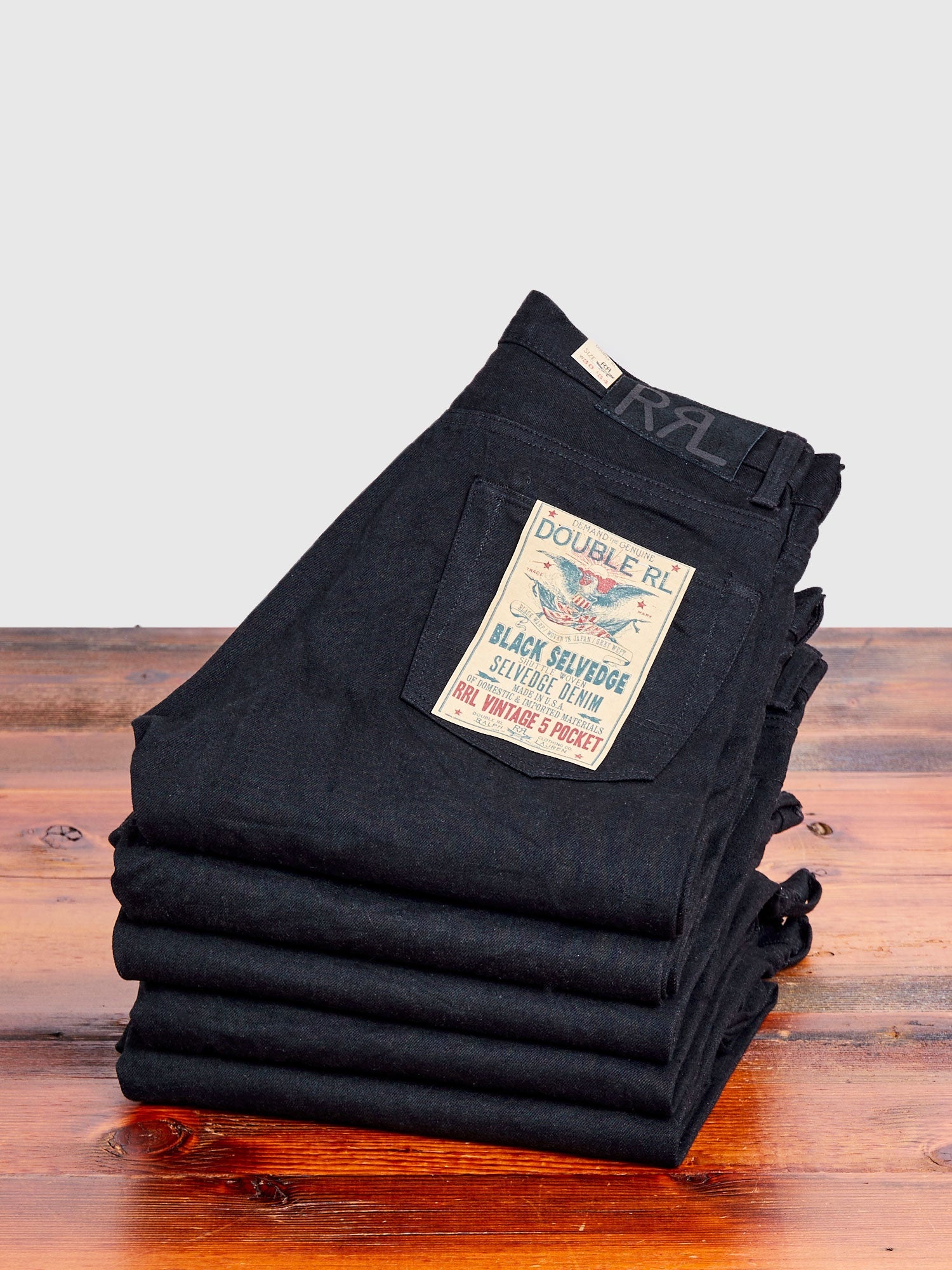 14oz Rinsed Black Selvedge Denim - Full Straight Fit - 1