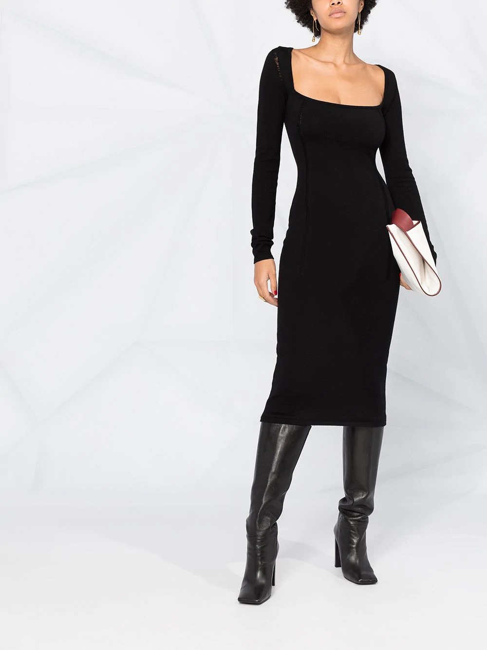 fitted long-sleeved midi dress - 2