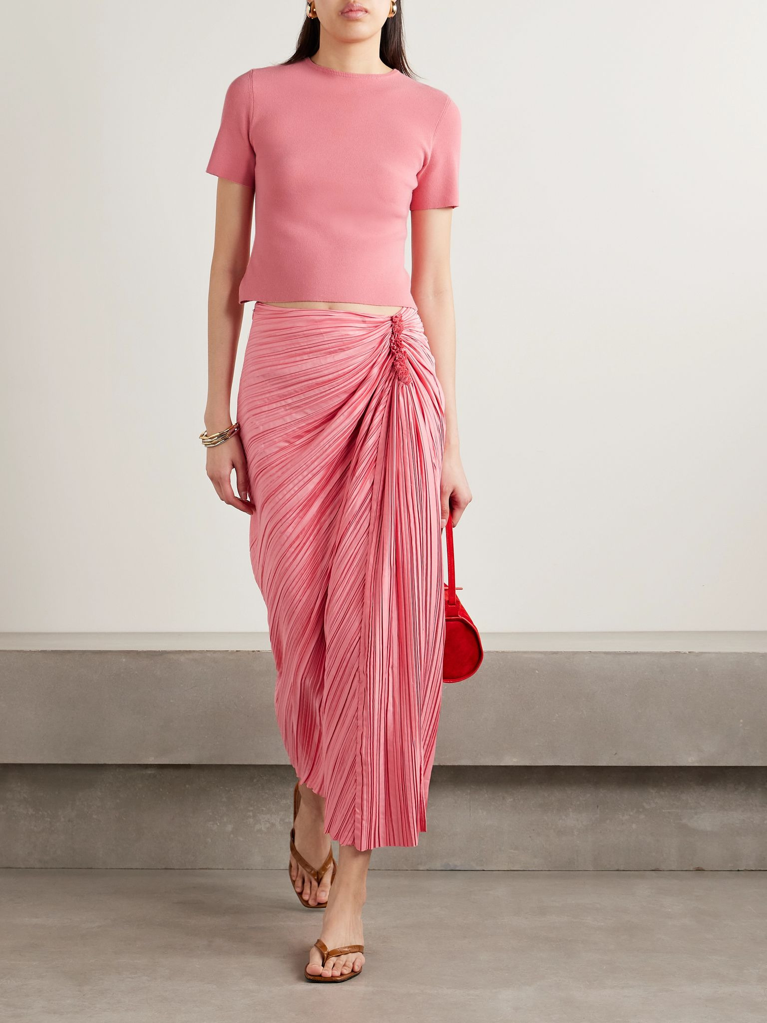 Sonoma draped plissé-satin midi skirt Bright pink - 2