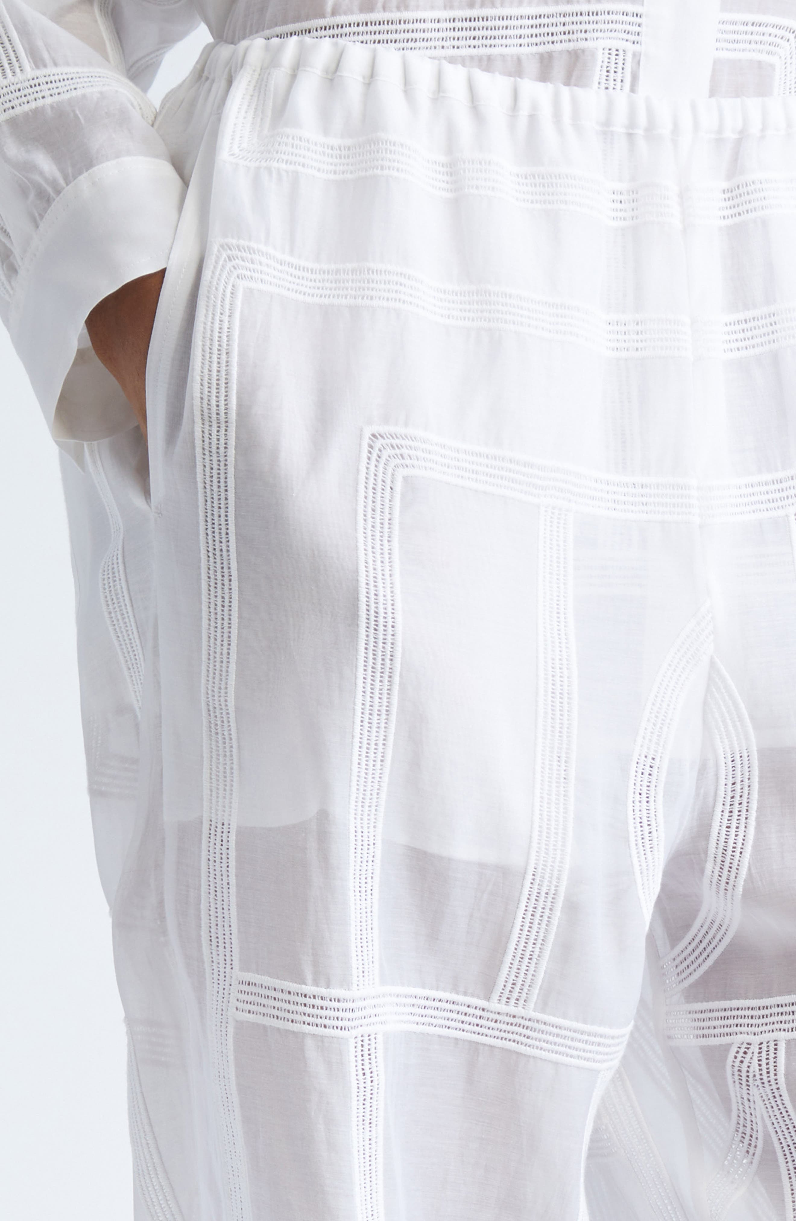 TOTEME Monogram Open Stitch Organic Cotton & Silk PJ Bottoms in White at Nordstrom - 5