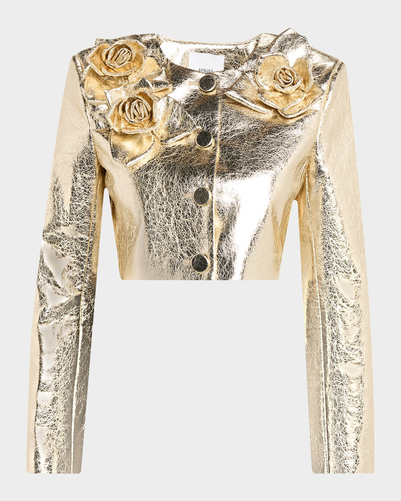 Signe Metallic Jacket with Flower Appliqué 1