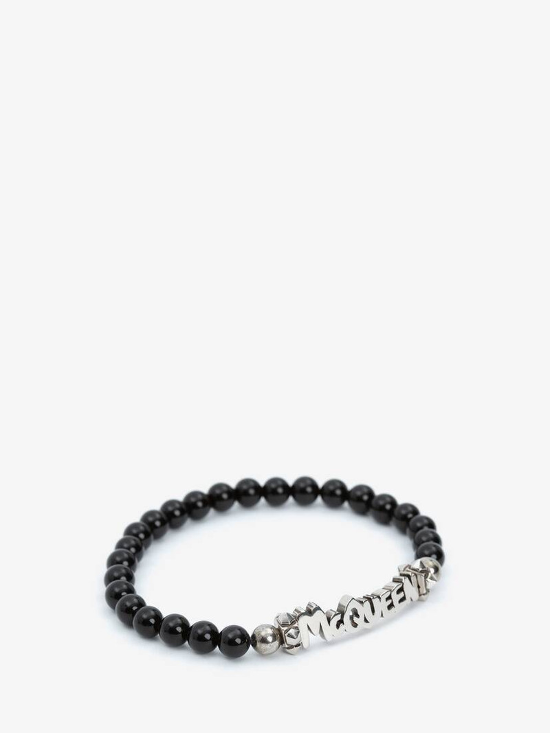 Alexander McQueen Mcqueen Graffiti Cut-out Beaded Bracelet in Black/silver outlook