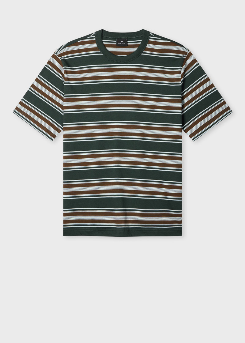 Dark Green Stripe Cotton T-Shirt 1