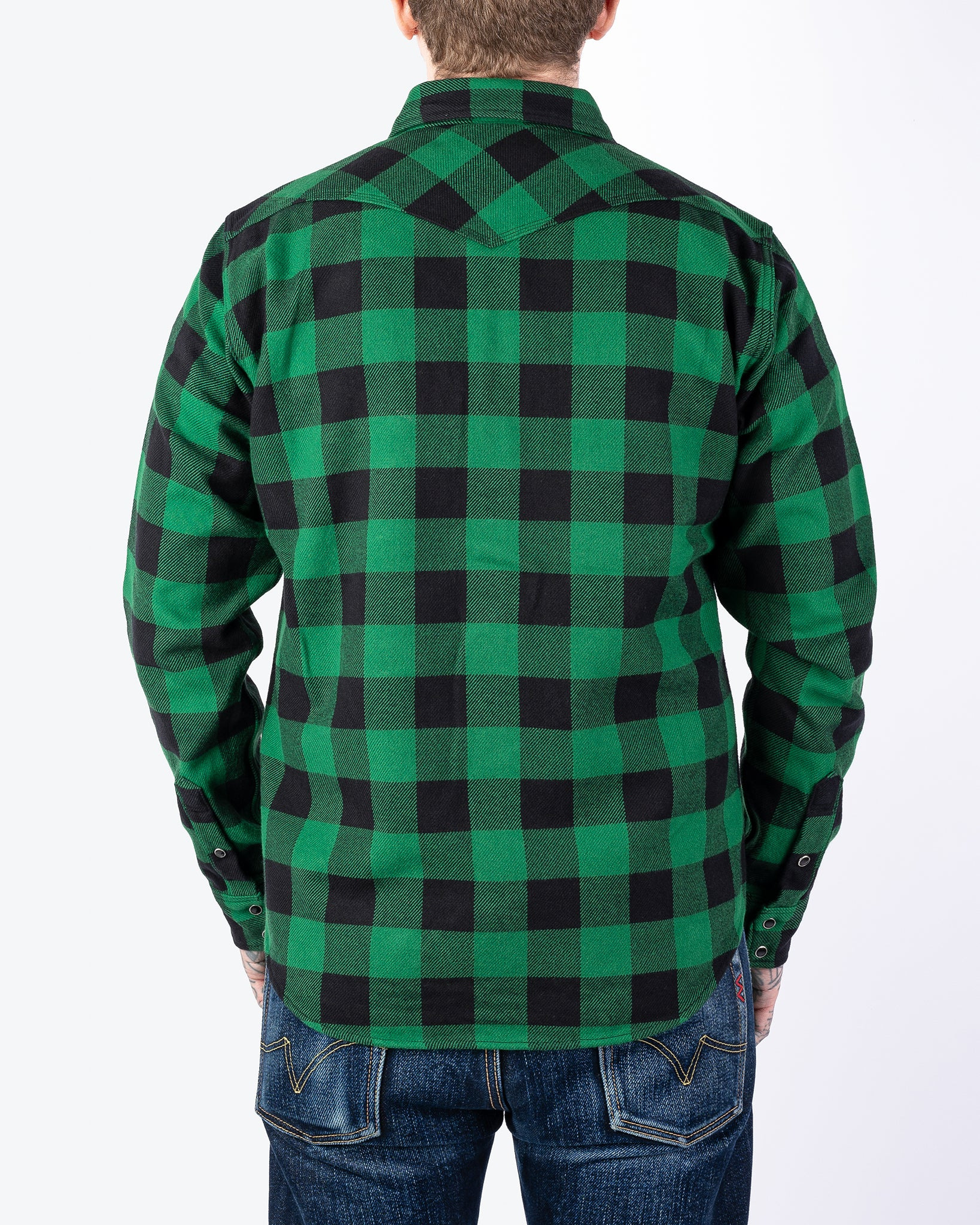 IHSH-232-GRN Ultra Heavy Flannel Buffalo Check Western Shirt - Green/Black - 10