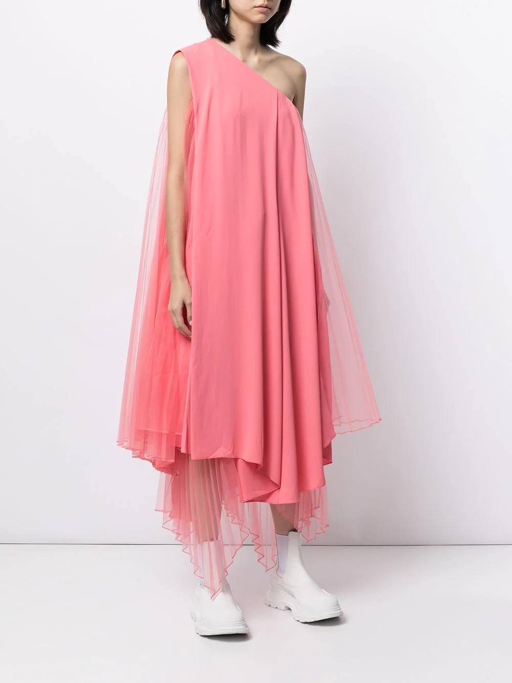 pleated tulle one-shoulder dress - 3