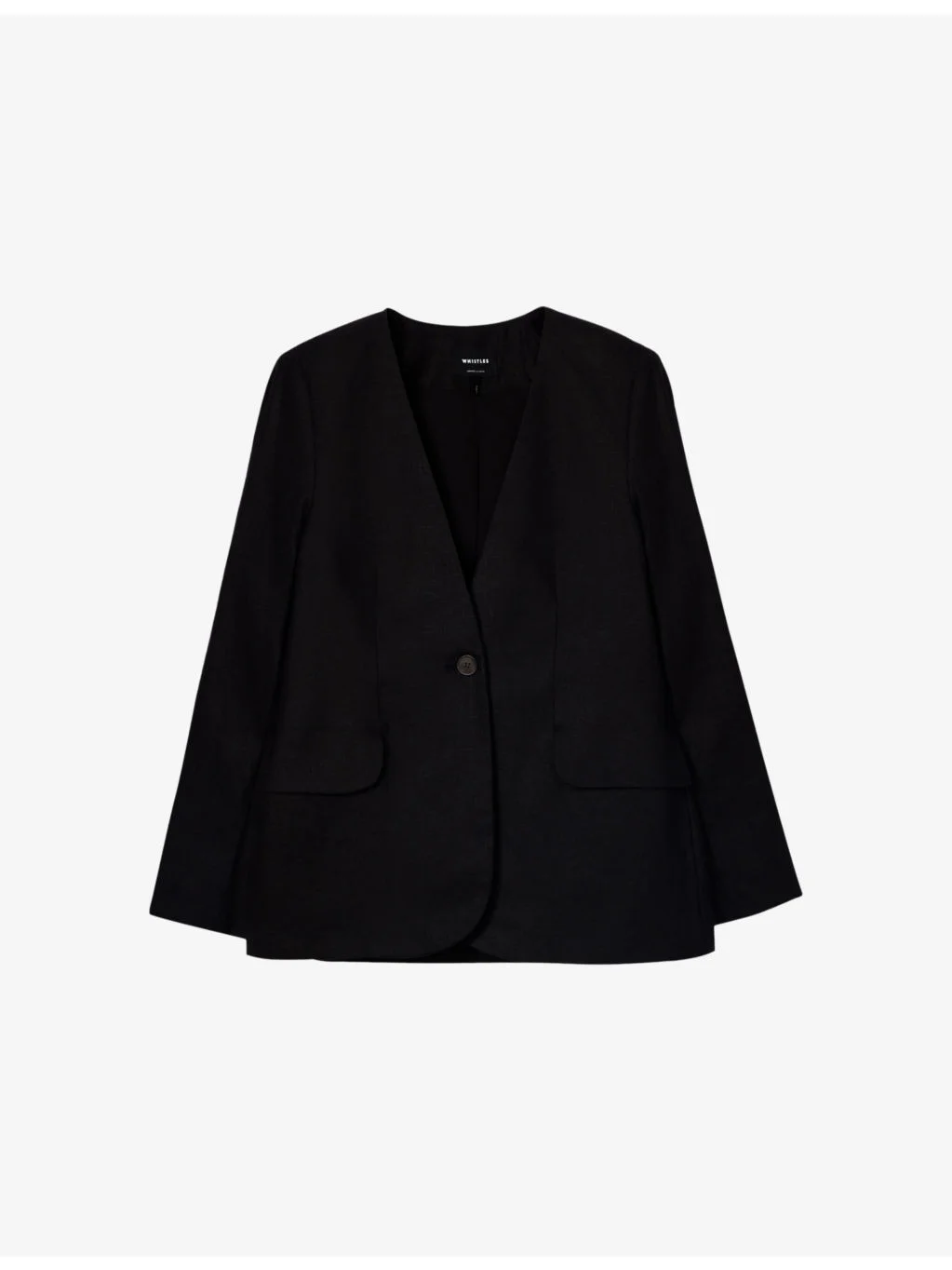 Collarless Single-Breasted Linen Blazer - 1