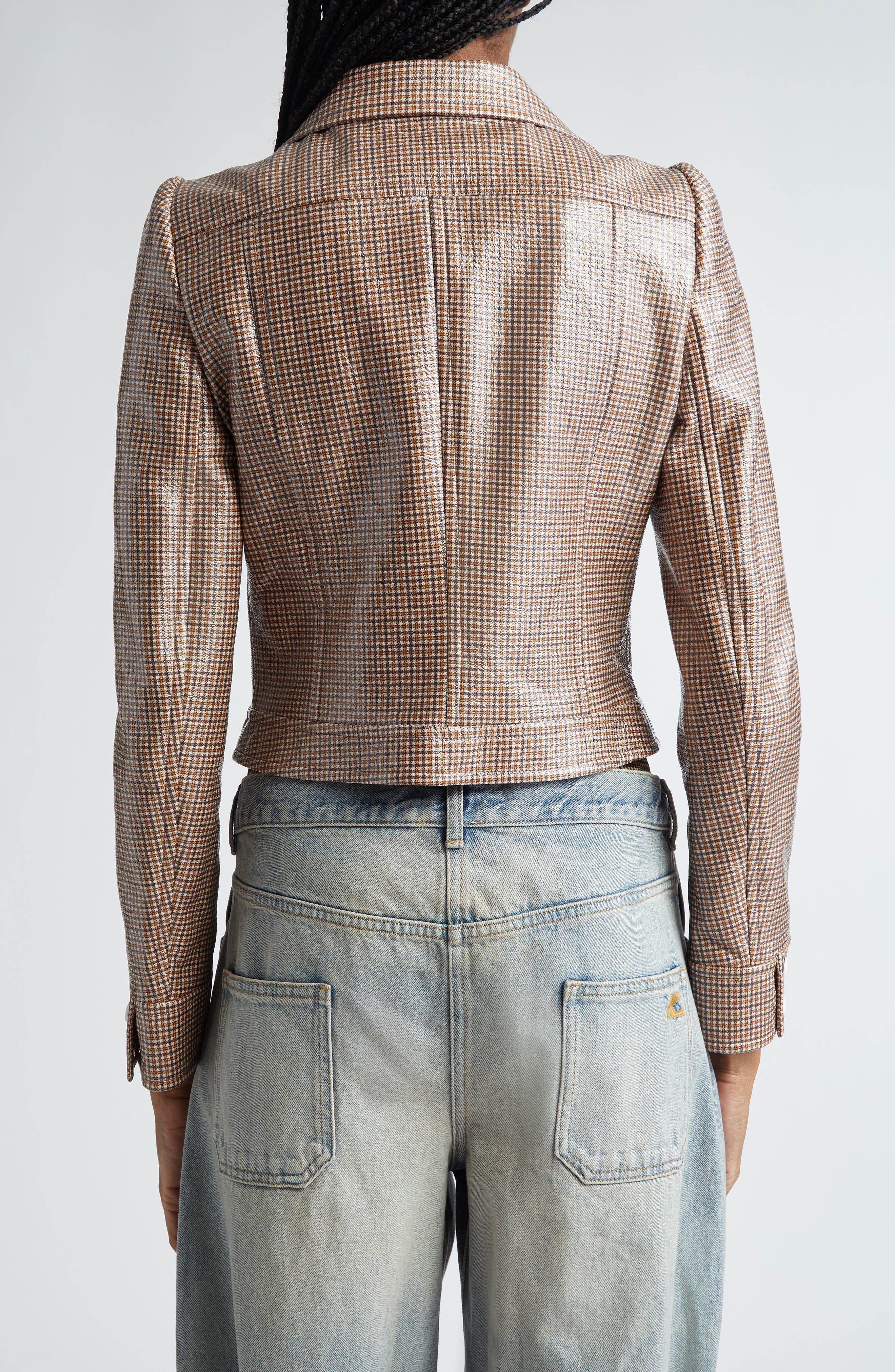 Courrèges Reedition Check Coated Jacket in Brown /White at Nordstrom - 3