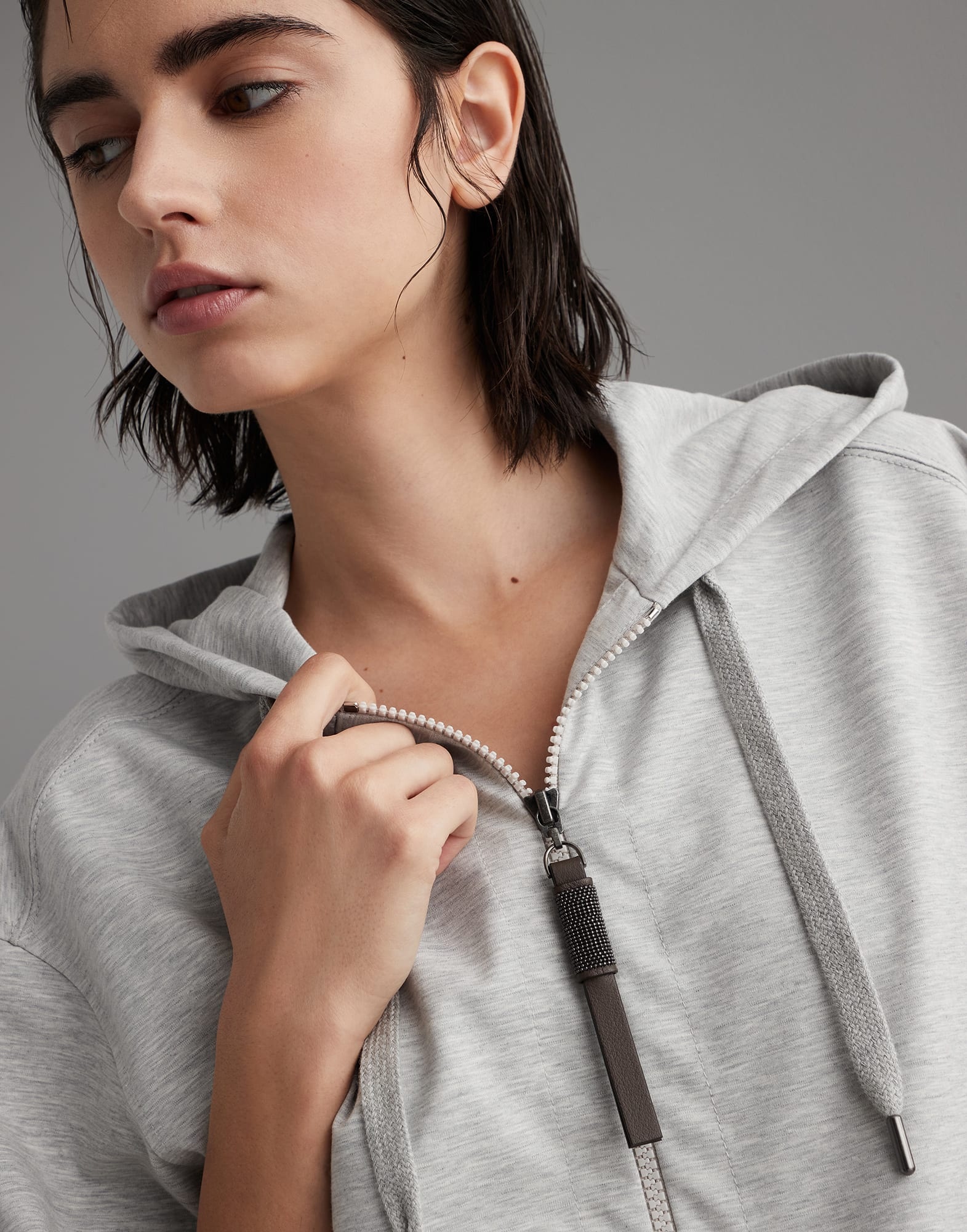 Couture interlock hooded sweatshirt with shiny zipper pull - 3