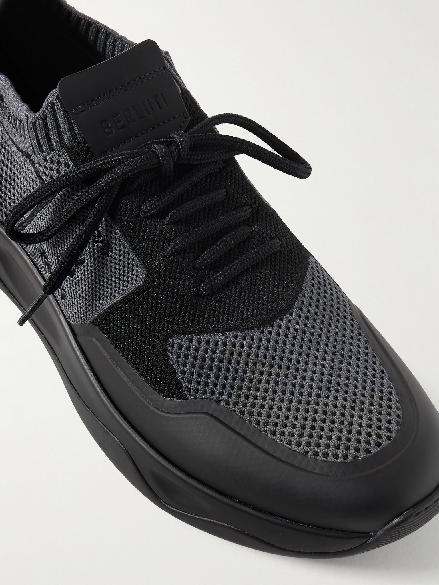 Shadow Rubber-Trimmed and Coated Stretch-Knit Sneakers Gray - 5