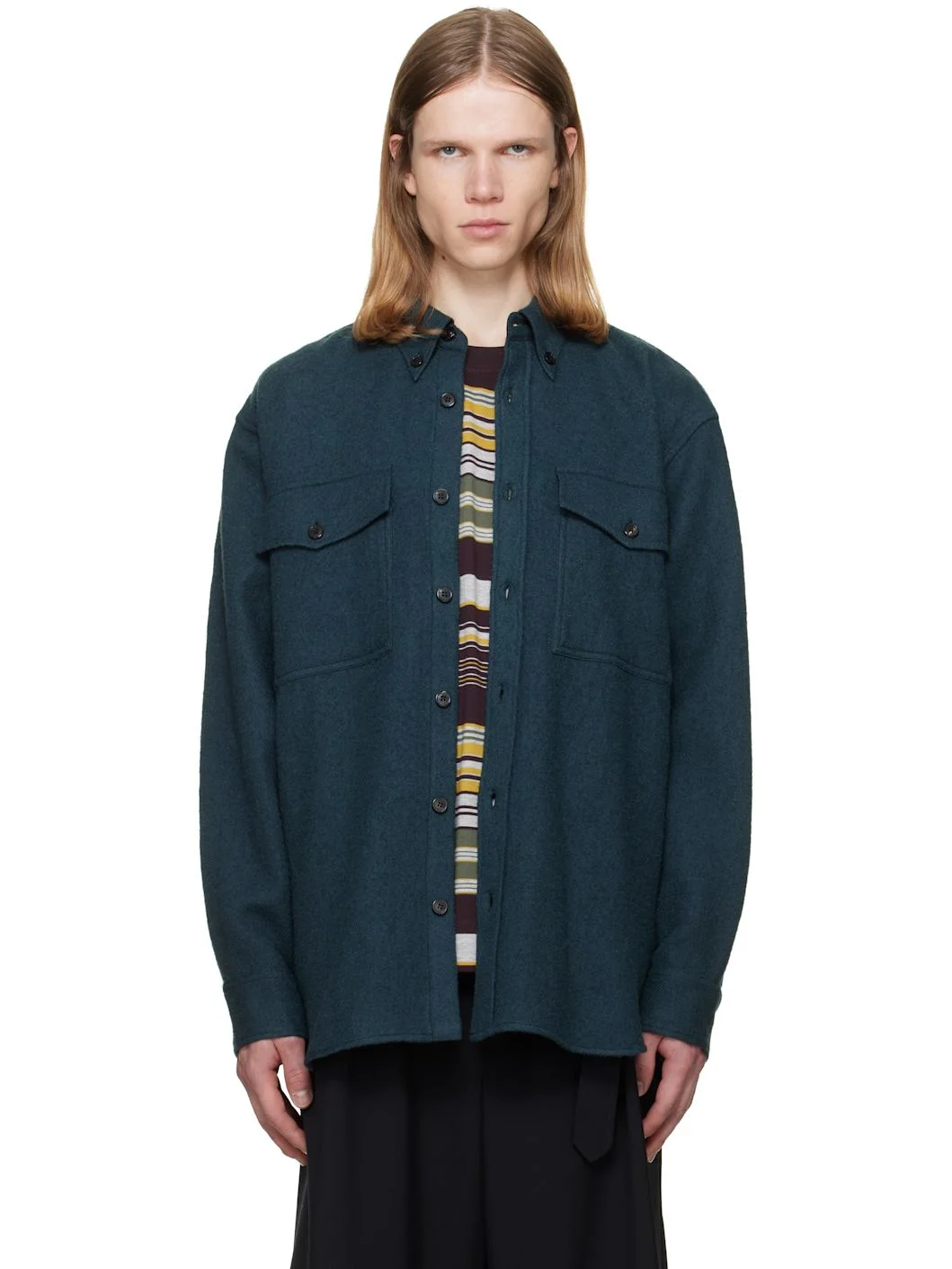Green Wool Overshirt - 1
