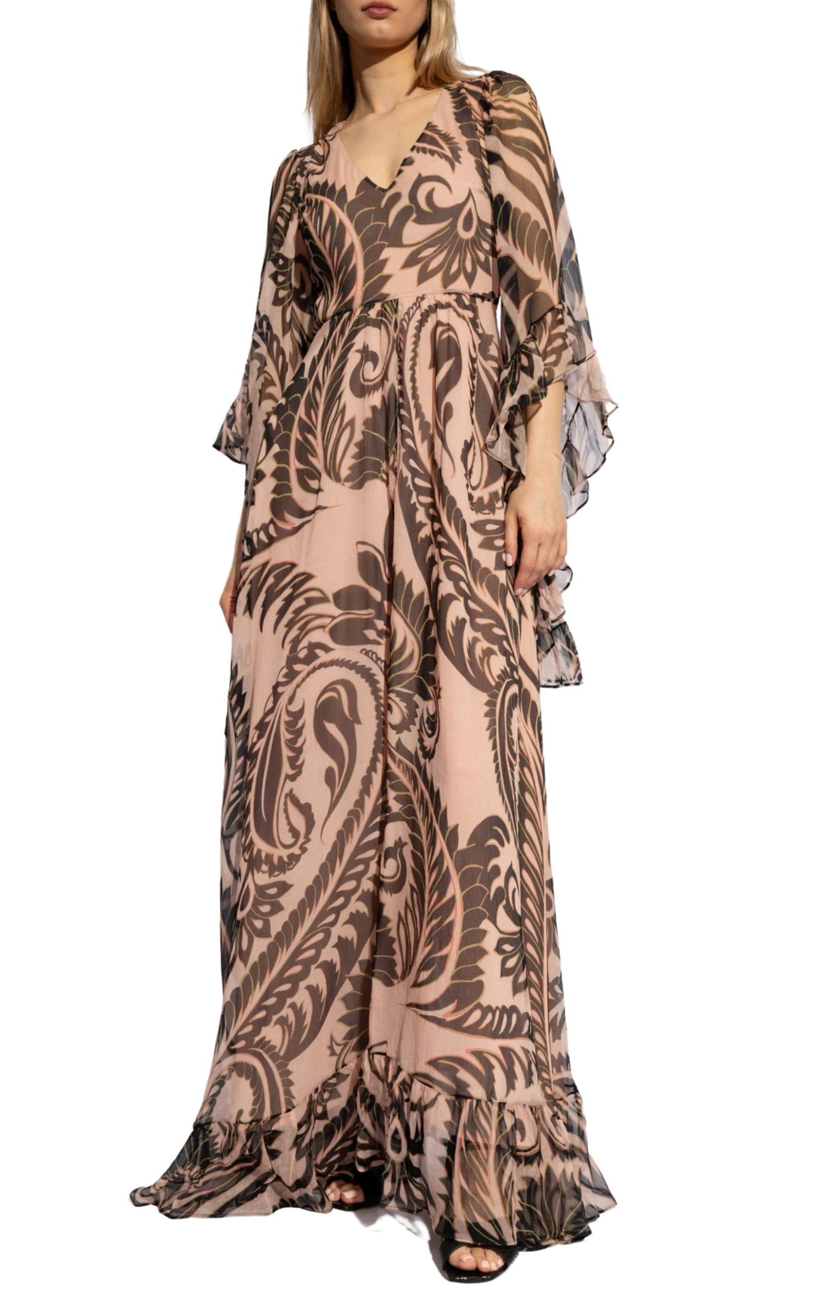 Printed V-neck Silk Dress - 3