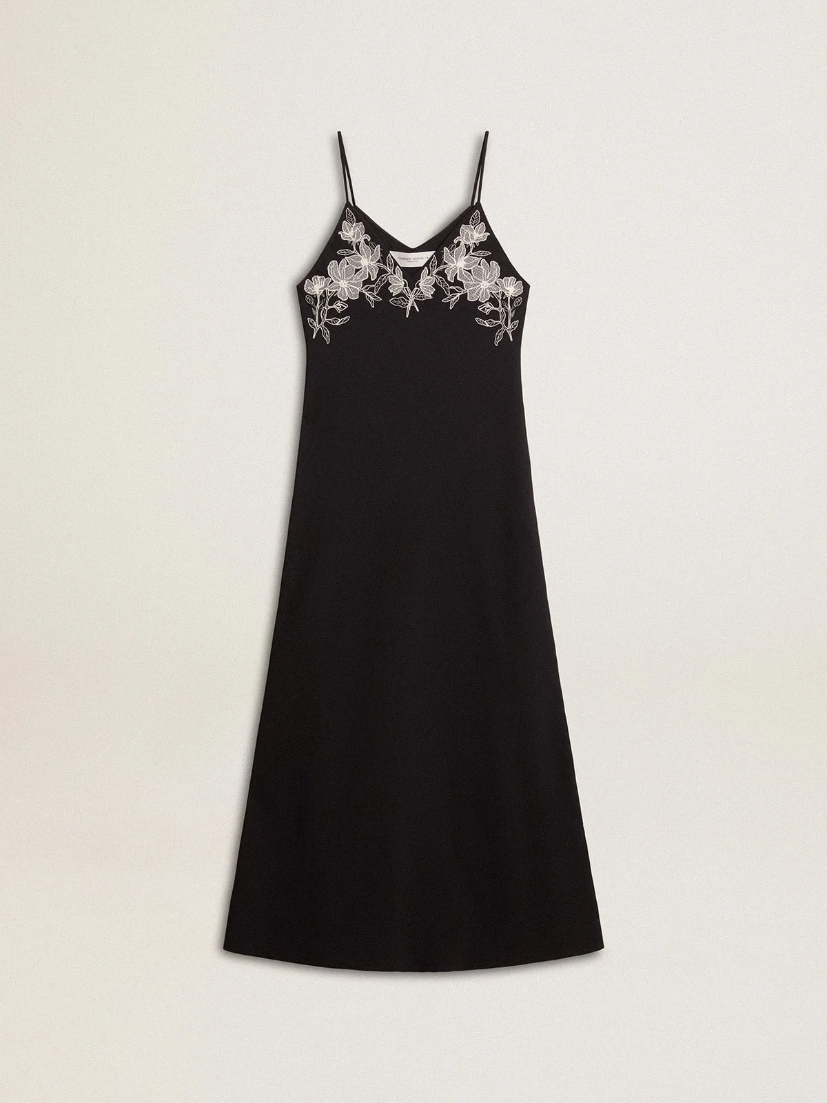 Women’s black slip dress with embroidery - 1
