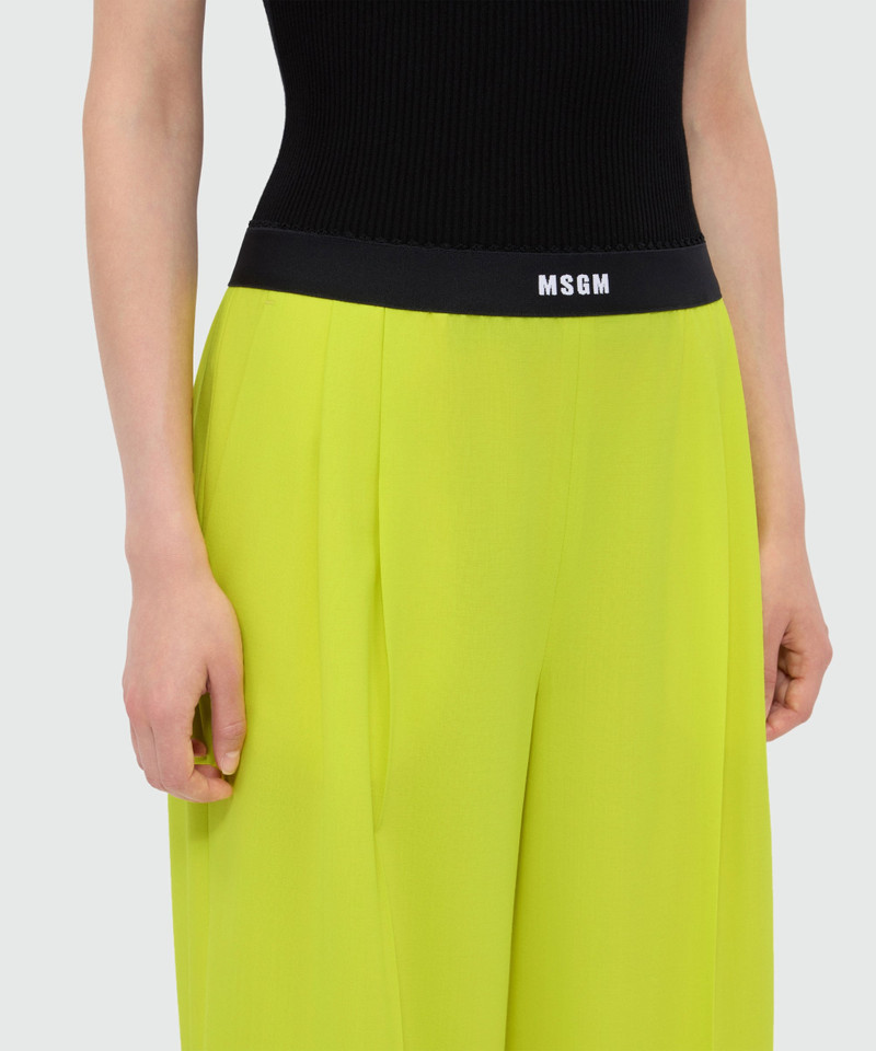 Lime palazzo trousers in lightweight wool with elasticated waistband and MSGM logo 5
