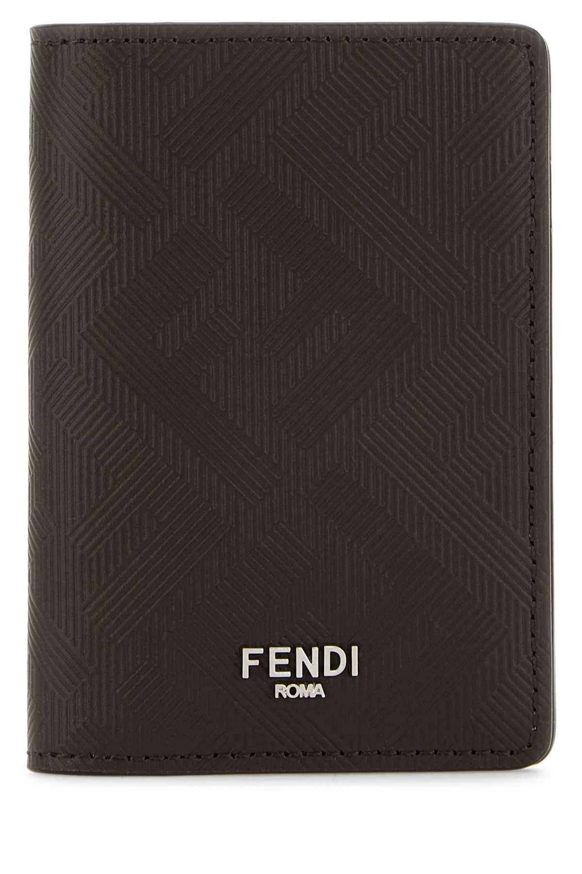 Fendi Men Dark Brown Leather Fendi Shadow Card Holder - 1