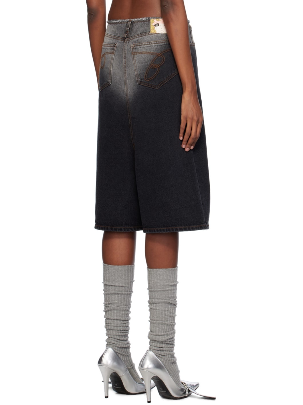 Black Five-Pocket Denim Shorts - 3
